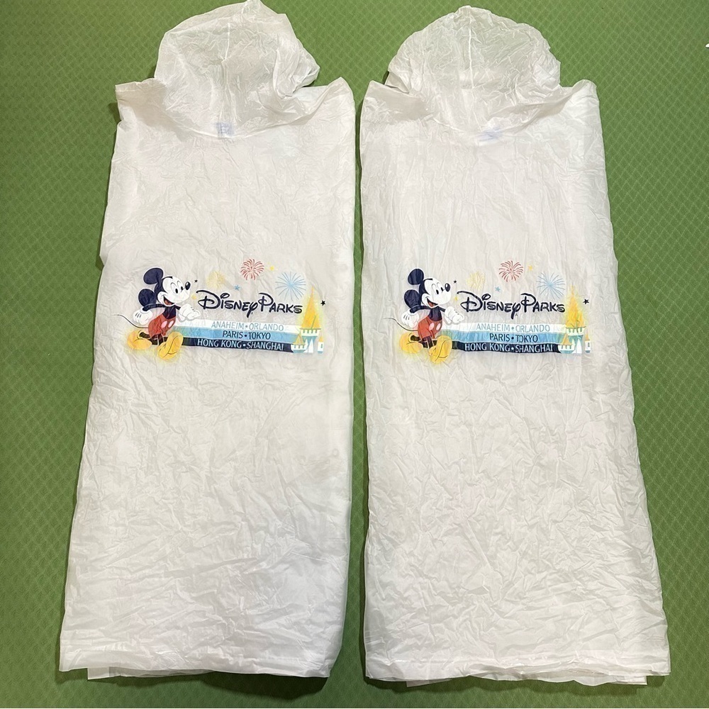 Vintage Disney Parks Bundle of 2 - Unisex Clear Vinyl Hooded Rain Ponchos